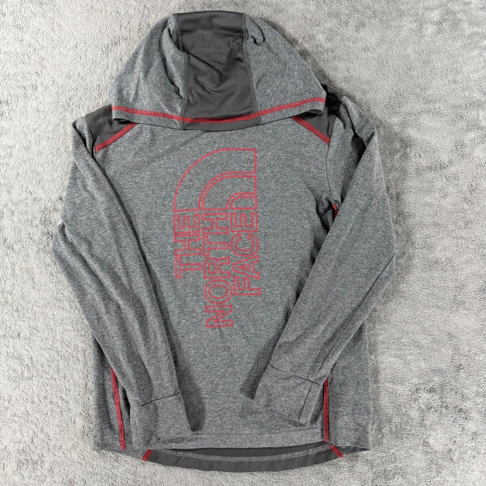 The North Face Hooded Long Sleeve Boys Medium 10/12 Grey FlashDry Lightweight